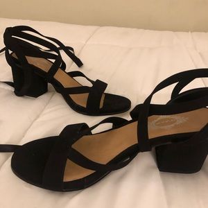 Black suede block heel